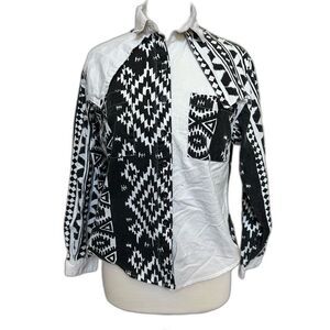 Vintage 90s Circle T Western Black and White Long Sleeve Shirt - Women M - Rodeo